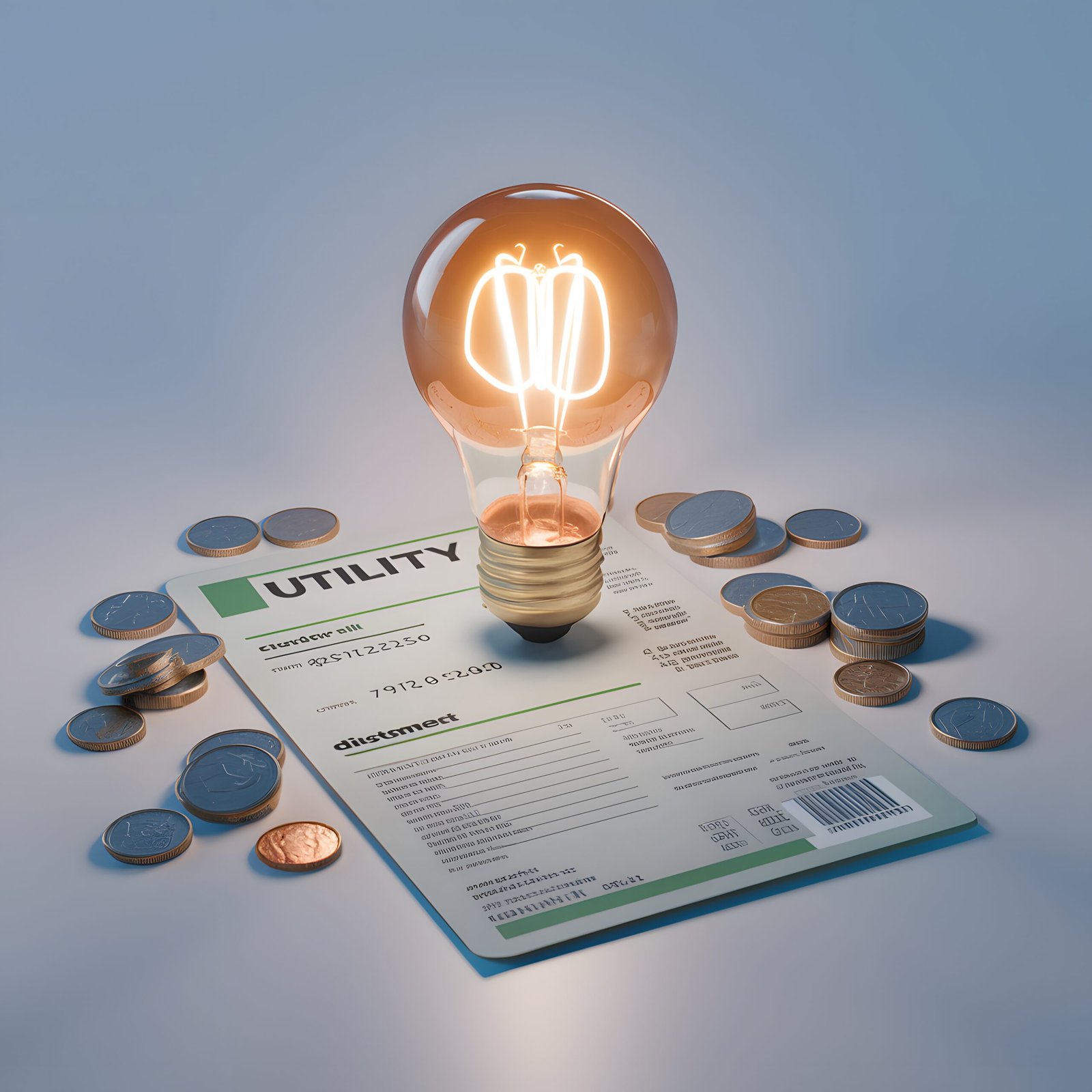 Electricity bill and light bulb illustrating utility set up in Dubai